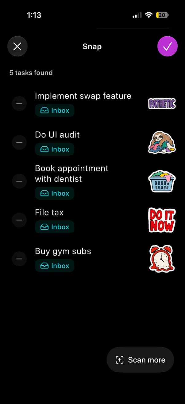 Tasks created: Every item added, all stayed private