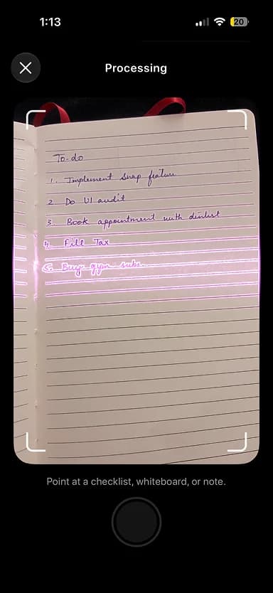 Visual Intelligence: Snap any list, tasks created on device